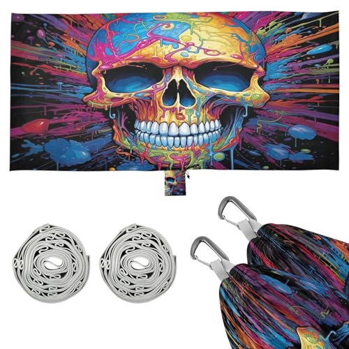 Haskirky Skull Camping Hammock, Single Portable Hammocks with Tree Straps & Attached Carry Bag, 330Lbs Capacity Perfect for Outside Indoor Hiking Beach Backpack Travel