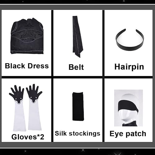 Miniatura 5 de Smehei Yorha - Disfraz de cosplay de los años 9, disfraz de los 9s, vestido negro, conjunto completo para fiesta de disfraces de Halloween