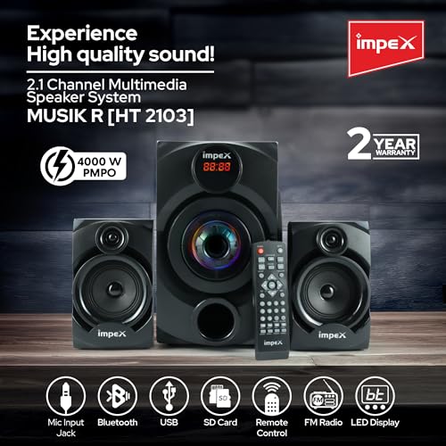 Image of Impex MUSIK-R 40 Watts 2.1 Channel Multimedia Speaker System with USB /SD /MMC Card /Bluetooth & Remote Function (Black)