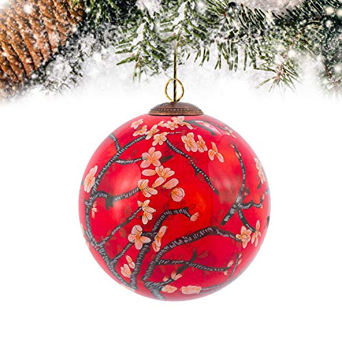 Vincent Van Gogh 'Branches Of An Almond Tree In Blossom Red' Hand Painted Glass Ornament Collectable #TOP6