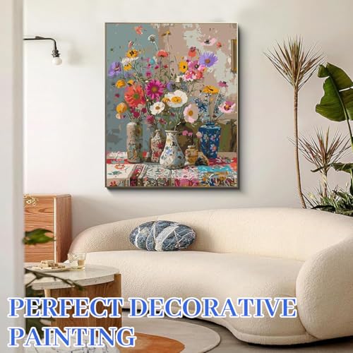Image of HASTHIP DIY Paint by Numbers Kit for Adults & Kids, Retro Aesthetic Wildflower Bouquet Painting on Canvas, DIY Wall Art Acrylic Number Painting Kit with Brushes & Numbered Pigments, 40x50cm