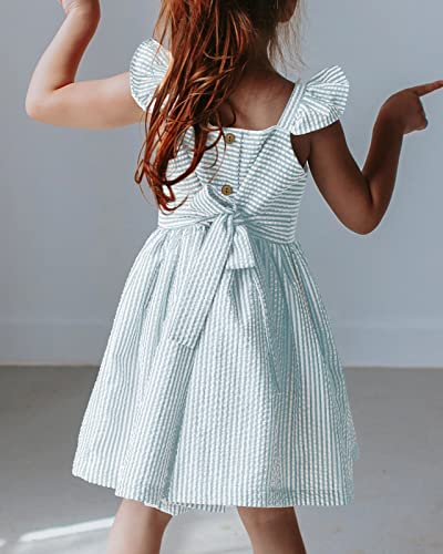 Saodimallsu Girls Striped Square Neck Button Sundress With Lined Cami Casual Summer Ruffle Dresses Lake Green 9-10 Years #TOP3
