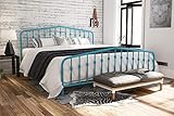 Novogratz Bushwick Metal Bed with Headboard and Footboard | Modern Design | King Size - Blue