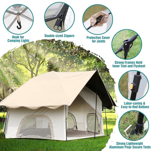 Chihee Camping Tents Pop-Up Stand-up Tent, Family Cabin Tent with Awning Porch 4-Person Outdoor Tent with Screen Room Large Capacity, Waterproof and Windproof, Easy Setup,Traveling Hiking Picnic - Image 7