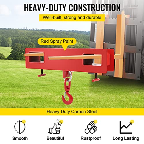 VEVOR Forklift Lifting Hook, 4400lbs Capacity Forklift Lifting Hoist, Red Forklift Mobile Crane with Swivel Hook and Two Large T-Screws, Hook Forklift Lifting Hoist, Fork Lifting Attachment by VEVOR - Image 4