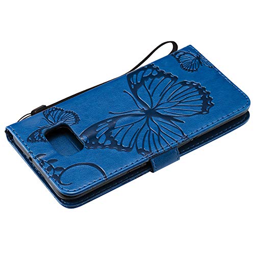 Isadenser Compatible With Samsung Galaxy S6 Edge Plus Case Butterfly Embossing [Kickstand Flip] [Card Slot] [Magnetic Clasp] Flip Phone Case For Samsung Galaxy S6 Edge Plus Blue Butterfly Kt #TOP5