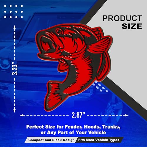 Image of Bass Emblem 3D Fish Badge - Custom Car Sticker for Car, Truck, SUV, Trunk, Hood, Fender - Set of 2 (Red)