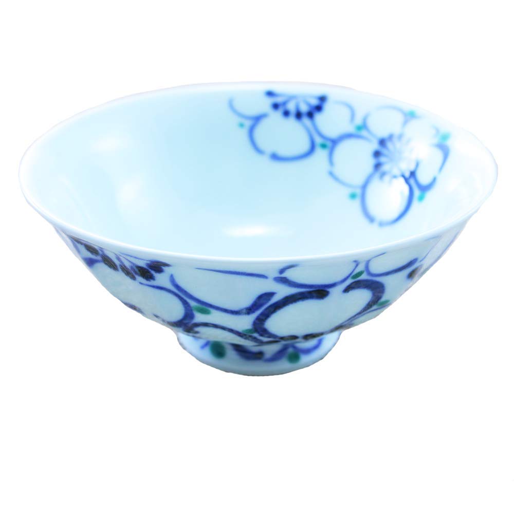 Amazon | 茶碗 有田焼 波佐見焼 大輪花面取茶碗（大・青） 軽量 桜 花