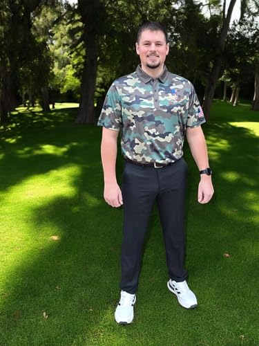 Image of Patriotic USA Golf Polo Shirt - Men's Performance Short Sleeve Moisture Quick Dry Fit Athletic Veteran UPF Stretch Casual Fun