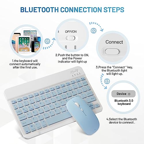 Teclado y mouse Bluetooth inalámbrico con batería recargable para iPad y Android, azul 7