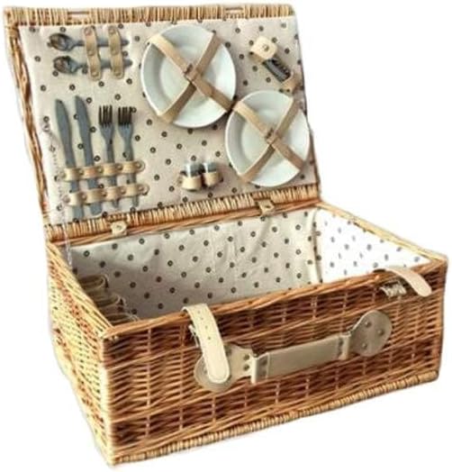 4 Person Picnic Hamper Set,Willow Picnic Basket Accessories Plates and Utensils,Perfect for Picnicking Camping Or Any Other Outdoor(Color:B)
