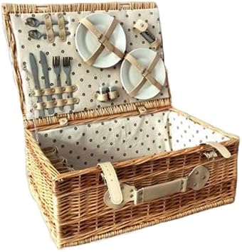 4 Person Picnic Hamper Set,Willow Picnic Basket Accessories Plates and Utensils,Perfect for Picnicking Camping Or Any Other OutdoorColorB