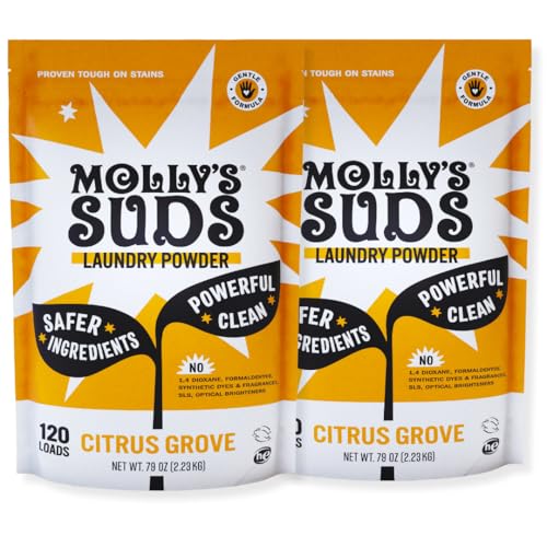 Image of Molly's Suds Original Laundry Detergent Powder | Clean Laundry Detergent Powder for Sensitive Skin | Simple, Effective Ingredients, Stain Fighting | 240 Loads (Citrus Grove)
