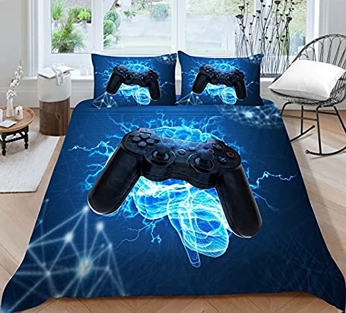 Stillshine. Parure De Lit Housse De Couette Adulte Hommes Ado Enfants Garçons 3D Gamepad Jeu Manette Motif Microfibre 1/2 Personne Gamer Console Couleur Galaxie Foudre Moderne (Bleu,220x240 cm)