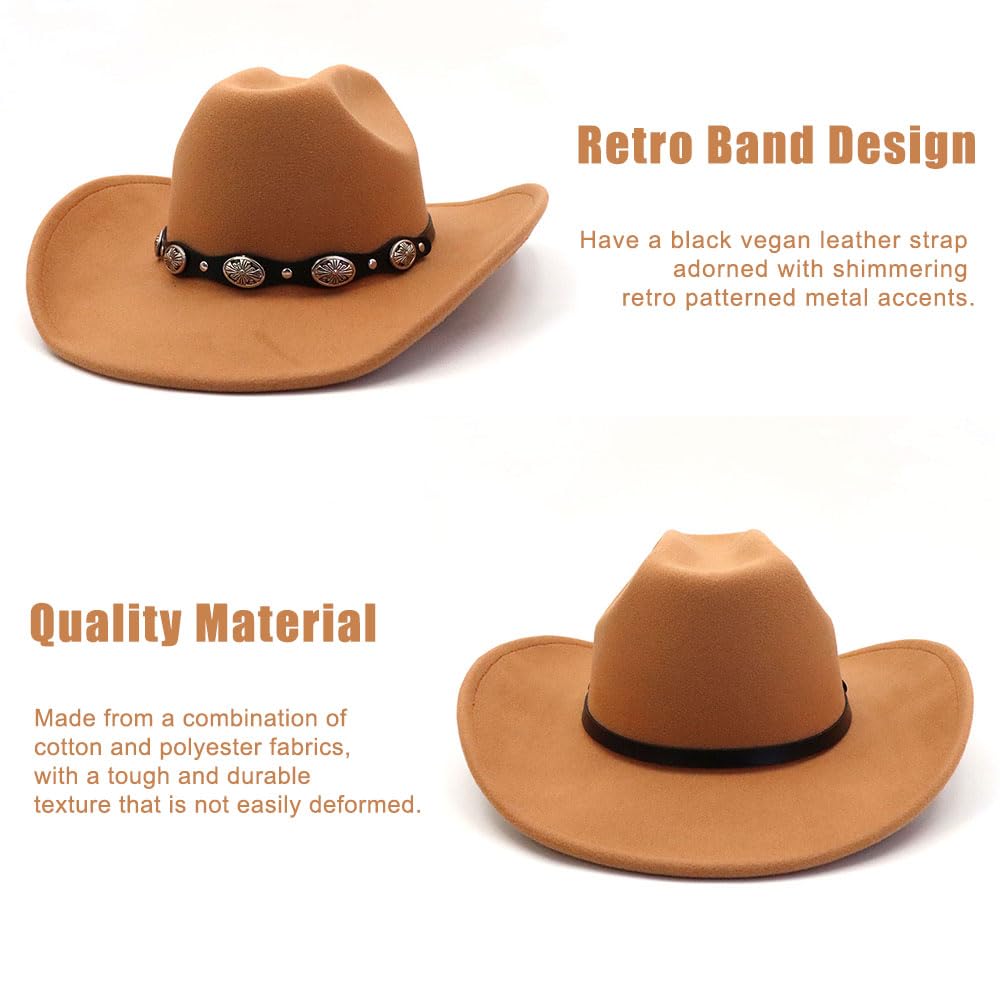 Cappello da cowboy occidentale per uomo e donna a tesa larga in feltro cappello da cowboy con fibbia cintura classico Fedora cappello