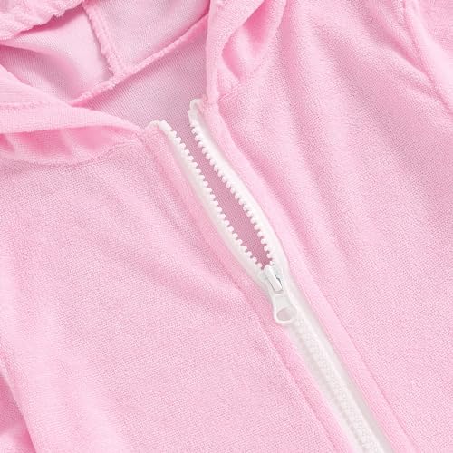 Girls Hooded Terry Cover Up Swimsuit Zipper Swim Dress Short Sleeve Ruffle Coverups Bathing Suit Swimwear4