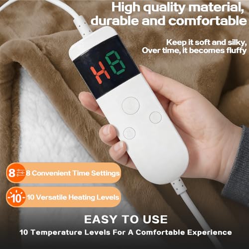 Image of Wearable Heated Blanket With Sleeves & Foot Pocket, Heated Throw Blankets Fast Heating Blanket With 10 Heat Settings Auto Shut Off Over-Heat Protection-Warm Gift, Machine Washable, 52 inch*72 inch+18 inch