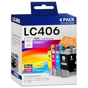 LC406 – Cartuchos de tinta compatibles con Brother LC406 LC406XL LC 406 XL para impresora Brother MFC-J4335DW MFC-J5855DW MFC-J4535DW MFC-J6555DW MFC-J6955DW (paquete de 4, negro, cian, magenta,