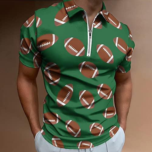 American Football Pattern Men's Polo Shirt Short Sleeve Golf Polo Shirt Zippered Casual T-Shirt Tops2