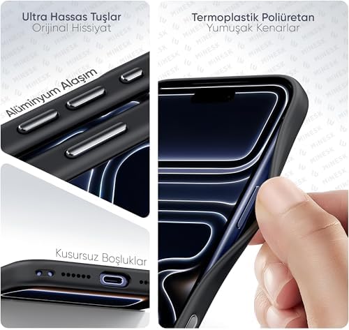 Minesk iPhone 17 Pro Max için Özel Geliştirilmiş Kamera Çerçevesini de Koruyan, Arkası Şeffaf Polikarbonat Kenarları Silikon Magsafe ile Uyumlu Kılıf Akıllı Tasarım Kapak (Siyah, 17 Pro Max) - Görsel 6