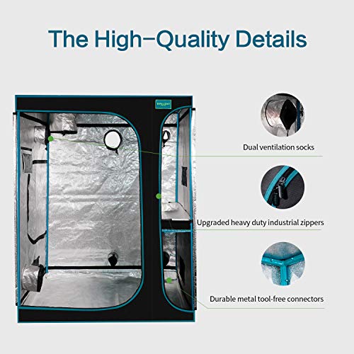 OPULENT SYSTEMS 2-in-1 Grow Tent 60”x48”x80” Mylar Reflective Water-Resister Hydroponic Growing Tent with Observation Window, Removable Floor Tray and Tool Bag for Indoor Plant Growing Systems