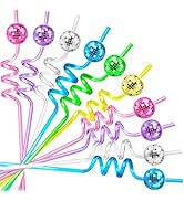 Snowfall 12 Pcs Disco Ball Straws, Reusable Plastic Party Straws for 70s Disco Party Home Bar Kar...