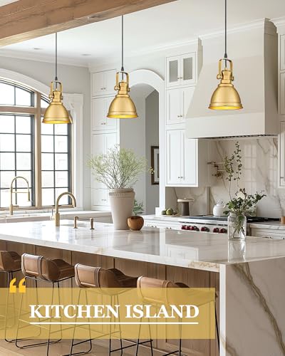 Image of 2-Pack Brushed Gold Pendant Lights for Kitchen Island, Metal Shade