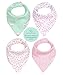 REVERSIBLE & WATERPROOF Cotton Baby Bandana Drool Bibs for Girls with Adjustable Snaps, Pack of 4, Soft Absorbent Cute Modern Premium Bib Set for Teething Drooling, Perfect for Baby Shower Gift (Pink)