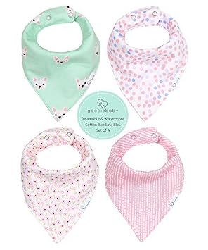 قابل للعكس & أمبير ؛ WATERPROOF Cotton Baby Bandana Drool Bibs for Girls with Adjustable Snaps، Pack of 4، Soft Absorbent Cute Modern Premium Bib Set for Teething Drooling Pink