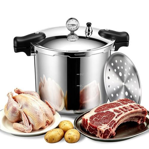 Image of 23+24+ Quart Aluminum Pressure Canner with Pressure Gauge, 15 PSI Large Capacity Pressure Cooker, Heavy Duty Commercial Cooking Pot with Steam Rack & Sealing Ring for Home Canning Batch Cooking