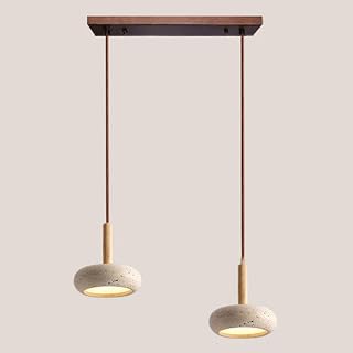 Natural Yellow Cave Stone Bedside Pendant Light Natural Wood Finish Triple-Head LED Eye-Protection Multi-Option Living Room Hanging Lamp Bedroom, Dining Room, Bar Counter Lighting Fixture
