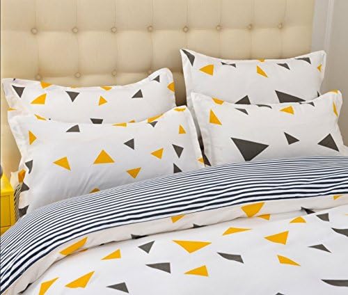 TTMALL Duvet Cover Bedding Sets 3-Pieces Full/Queen Size(90"x90") Microfiber, Yellow Brown Triangles White Prints Floral Patterns Design,Without Comforter (Full/Queen, 1Duvet Cover+2Pillowcases-04)