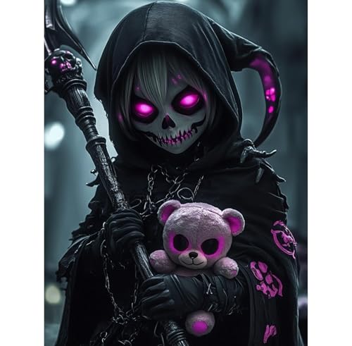 QENSPE 5D Diamond Art Grim Reaper A Scythe DIY Round Full Drill Diamond Painting Kits for Beginners,Teddy Bear Diamond Dots for Adults,Home Wall Decor & Gift Perfect for Relaxation 12x16 inch