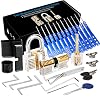 Luxebell Lock Picking, 33 PCs Dietrich Set mit 3 transparenten Übungsschlössern bieten 4 Schwierigkeitsstufen für Anfänger und Schlosserausbildung