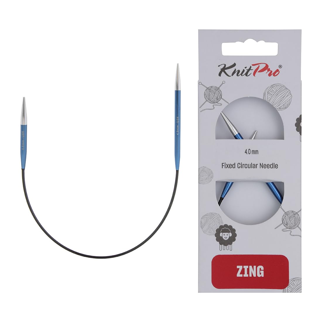 KnitPro Zing Fixed Circular Needles 9" (22.5cm), Sapphire, 4.00 mm