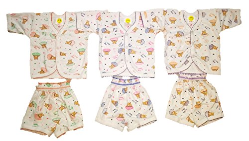 Image of Hosiery (Cotton) Suit (Top & Bottom) - Unisex (Baby Boy & Baby Girl) - Set of 3 (3 Tops & 3 Bottoms)
