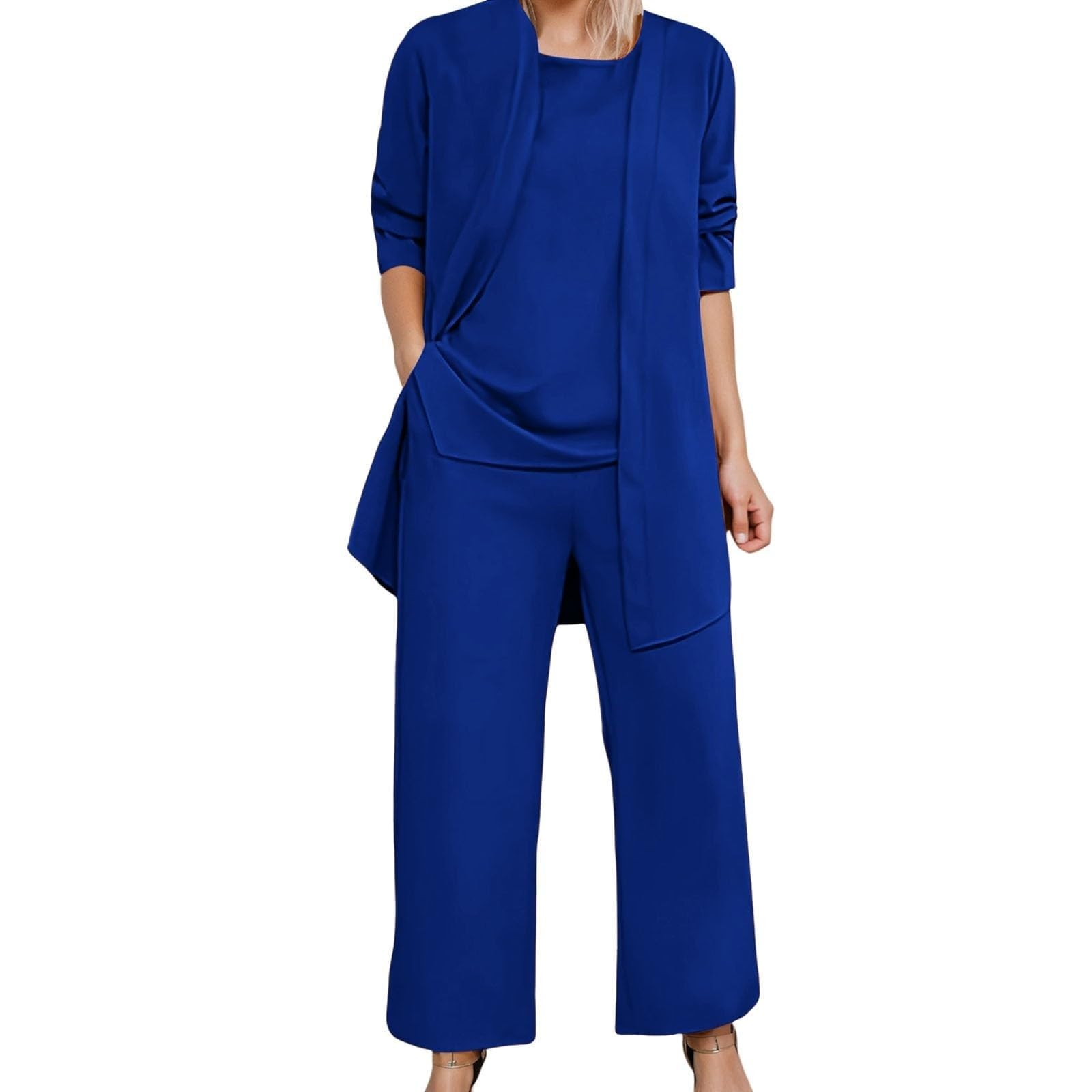 Conjunto de 3 piezas para mujer, traje de ocio elegante de algodón, chaqueta de entretiempo con chalecos y pantalones anchos de pierna ancha, tallas grandes, trajes de pantalón, traje de casa de un