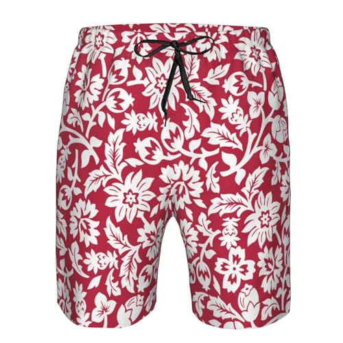 Men's Swim Trunks Hawaiian Breathable Surf Beach Swimsuits Mesh Lining Beach Shorts with Pockets-Skull and Flowers4