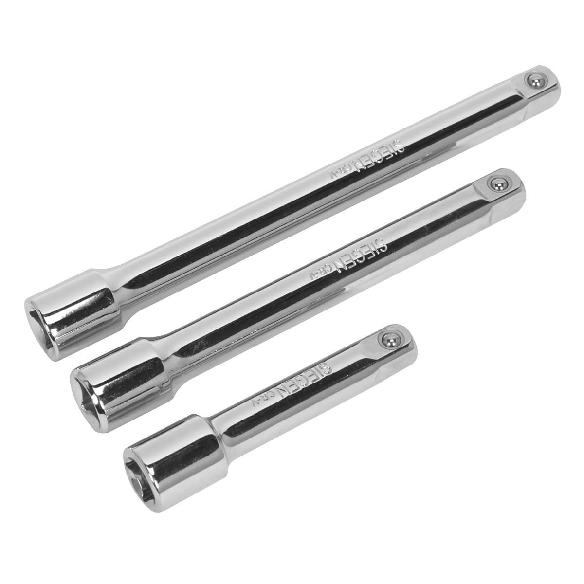 Sealey S0719 Siegen 3/8-Inch Square Drive Extension Bar Set, Silver, Set of 3 Piece