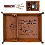 Bedside Organiser Gifts for Him, Mens PU-Leather Valet Tray Gifts, I Love You Gift Set for Husband Boyfriend, Anniversary Birthday Presents Nightstand Tray for Mens Accessories