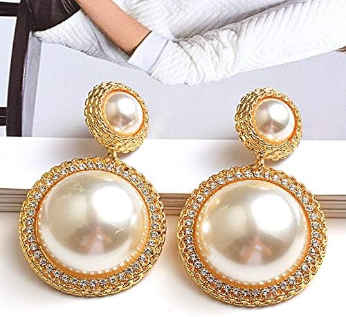 SALAN New Round Pearl Earrings Gold Long Earring Fashion Trend Jewelry Accessories for Women image 2