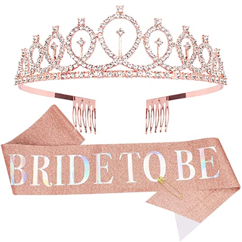 CIEHER Bride To Be, Rose Gold Bridal Shower Decorations, Bridal Shower, Bride Tiara, Cute Bridal Shower Gift for Bride, Engagement Party, Bachelorette Decorations, Bride To Be Sash, Queen Crown for Women
