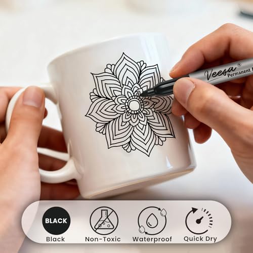 Image of VEESA Black Permanent Markers Fine Tip, 75 Count, Quick Drying | Water- & Fade-Resistant, Marks on Wood Plastic Paper Metal