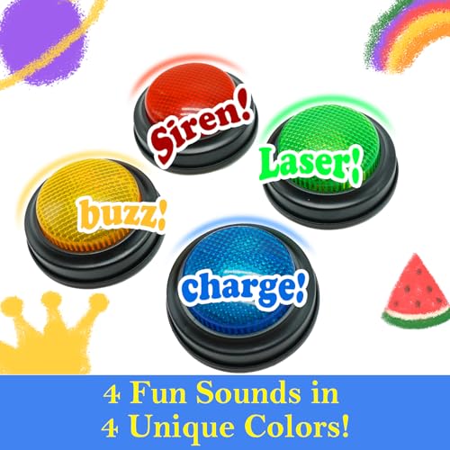 Gelabur Set von 4-Buzzern für Trivia-Spiele, Antwort-Buzzer für Klassenzimmer, Family Feud Jeopardy Buzzer, Game Buzzer mit Lichtern und Ton für Klassenzimmer, Game Show Buzzer Tasten