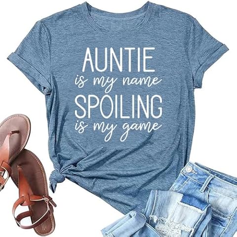 Humor Shirts for Women Unique Letter Print Best Aunt T Shirt Fall Classic Short Sleeve Oversized Holiday Weekend Vacation Tee Tops(Ink Blue XL) Cover