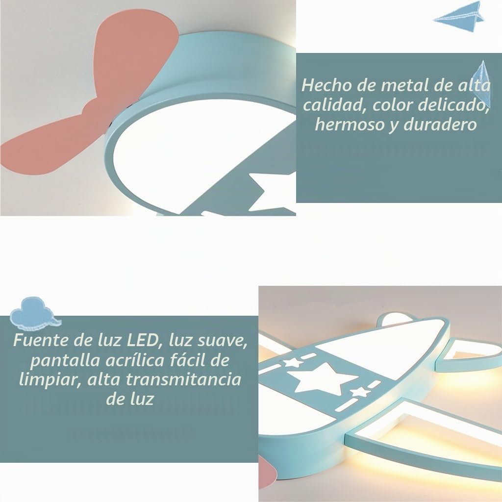 Lampara LED Techo De Infantil 52W Lámpara De Avión Regulable Con Mando A Distancia 3000K-6500K Plafón LED Techo Cuarto De Niños Para Salón Habitación Infantil, 76cm Azul Cielo