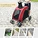 Extra Large Pet Stroller for Medium & Large Dogs, Foldable Four-Wheeled Trolley with Top Window, Holds Up to 60kg (Grey)(Red)