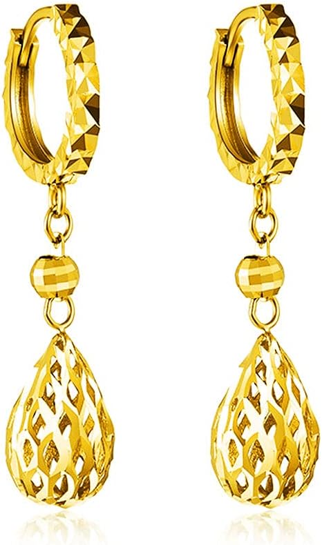 JEWEASTSolid 18k Gold hoop Earrings Dangle for Women, Dainty Tiny Hollow Teardrop Real Gold Hoop Earrings for Girls Real Gold, Pure Gold With Certificate Fine Bride Jewelry Gift for Wedding Prom Party