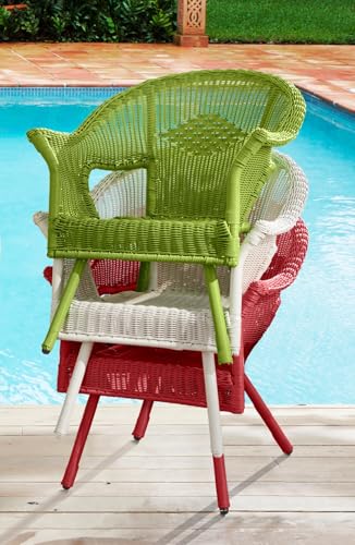BrylaneHome Outdoor Weather Resistant Roma Hand-Woven Resin Wicker Stacking Chair + Free Seat & Back Cushions for Home, Backyard, Deck, Patio (250 Lb Capacity) - White - Thumbnail 4