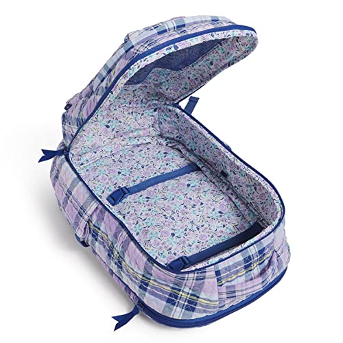 Image of Vera Bradley Women's Cotton Large Travel Backpack Travel Bag, Amethyst Plaid - Recycled Cotton, One Size